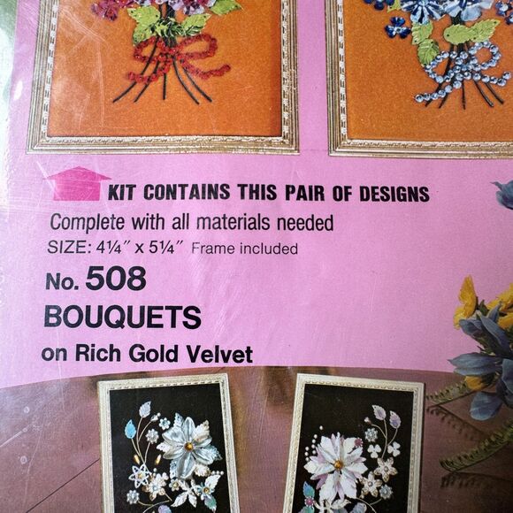 Vintage Jewelette No. 508 Bouquets Framed Gold Velvet Miniatures Craft Kit - Picture 3 of 6
